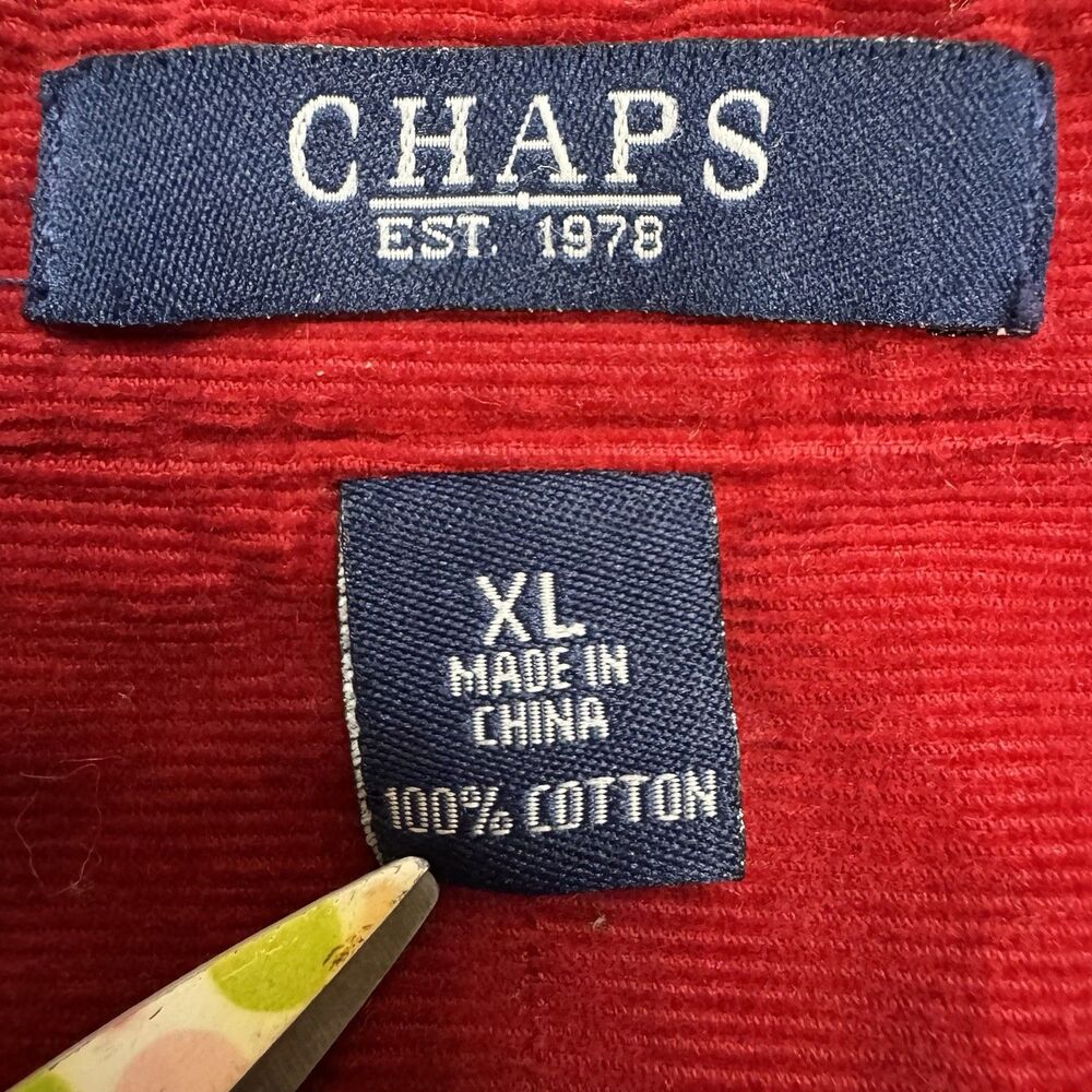 Chaps Women's Shirt XL Red Corduroy Long Sleeve Button Front Work Outdoor Casual - Picture 7 of 8